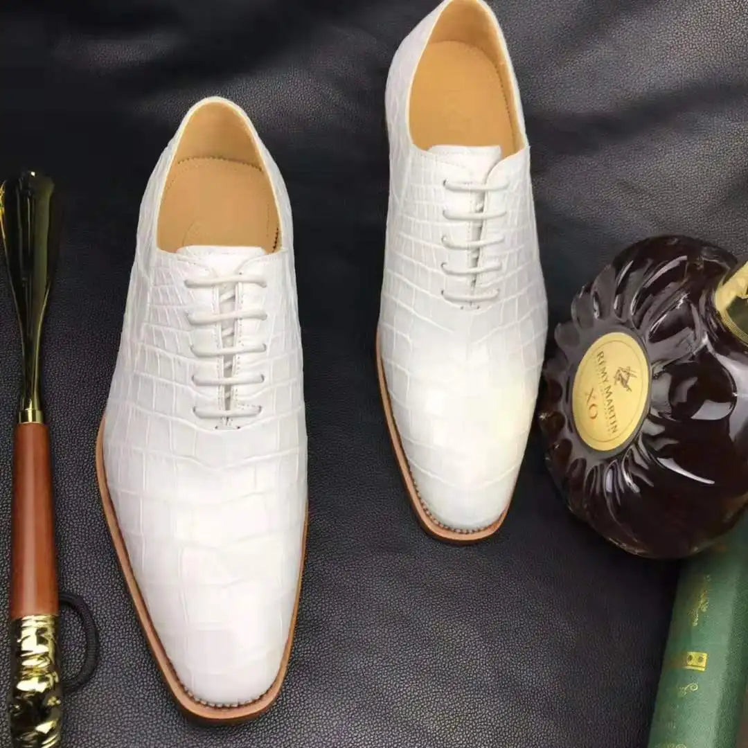 Goodyear Trendy Office Formal Shoes for Men Genuine Crocodile Leather White Wedding Shoes Alligator Luxury Men's Dress Shoes