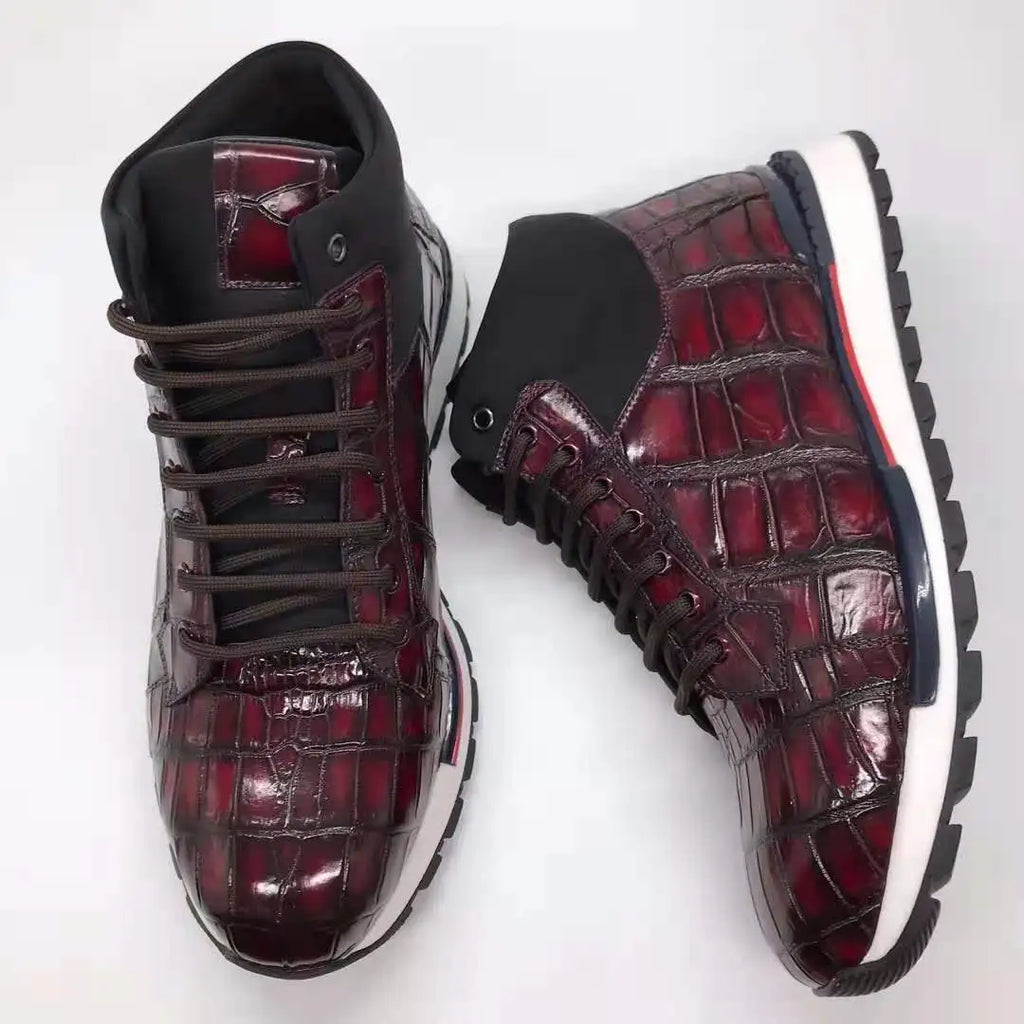 Goodyear Men's Trendy Branded Genuine Crocodile Leather Ankle Boots Men Handmade Casual Designer Party Men's Sneaker Shoes