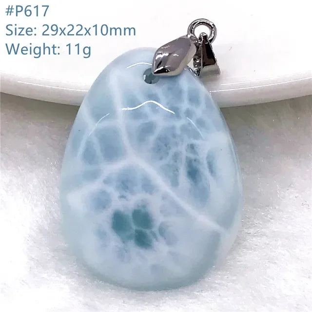 Natural Blue Larimar Trendy Necklace Pendant Women Men Gift Beads 925 Sterling Silver Dominica Water Drop Crystal Stone Jewelry