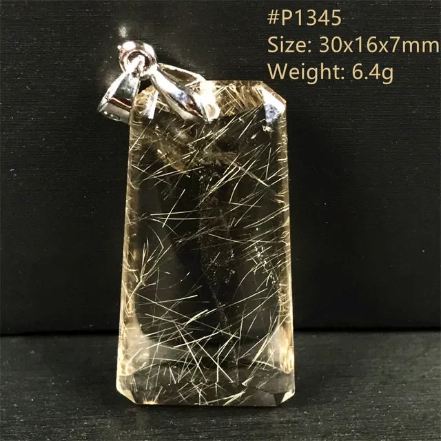 Natural Gold Rutilated Quartz Sterling Silver Pendant Necklace for Women & Men Healing Wealth Gift CCGTC Certified AAAAA