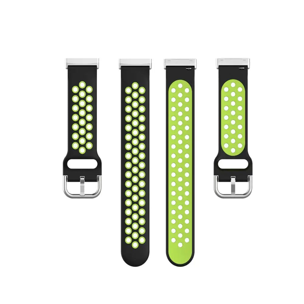 Colorful soft silicone sport wrist strap for Fitbit Versa 3 and Sense smartwatches in vibrant replacement band style.