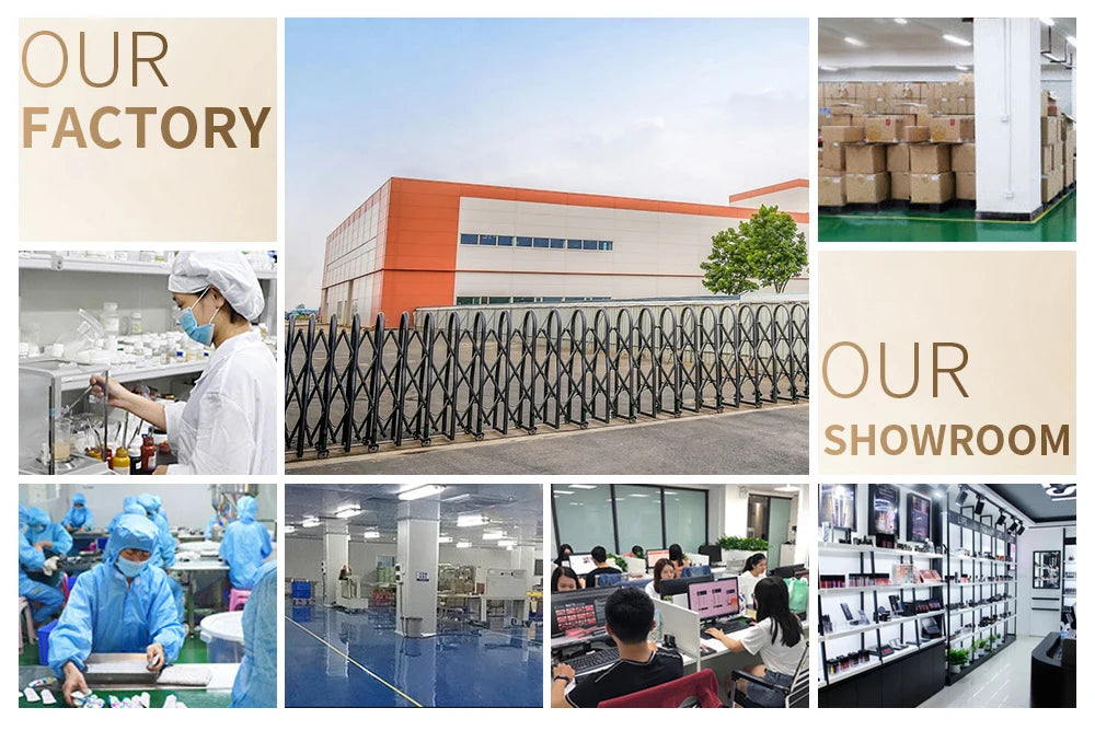 NICEFACE cosmetic factory and showroom displaying waterproof velvet matte liquid lipstick and lip tint production process.
