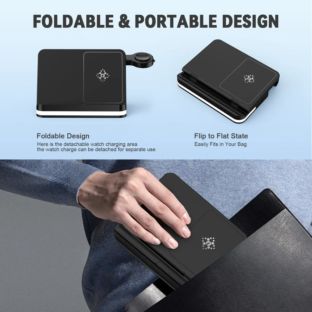 3-in-1 Wireless Charging Station 15W Magnetic Stand - Black & White Tidesmit