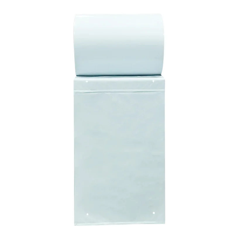 White pre-opened auto packaging bag, rolled top and sealed bag section