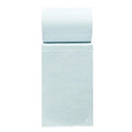 Light blue pre-opened courier bag with stacked roll top and flat rectangular body