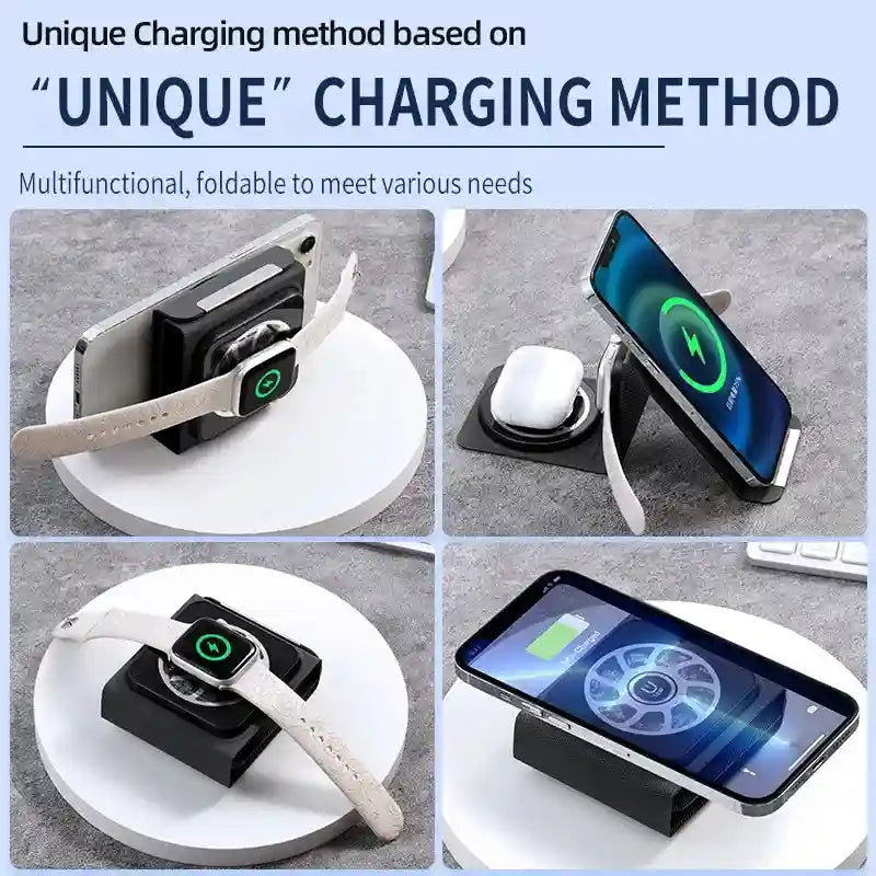 3-in-1 Wireless Charging Station: 15W Fast Foldable Qi Charger Tidesmit