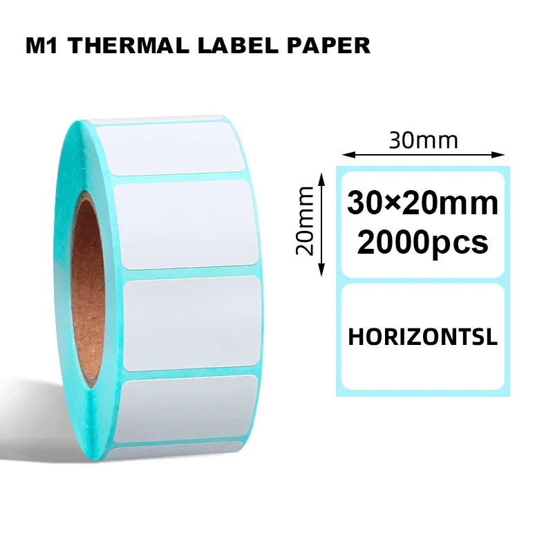 M1 thermal label roll 30x20mm, 2000pcs, horizontal, blue-edged backing