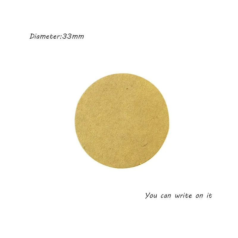 Blank round kraft paper sticker, 33 mm diameter, writable surface for DIY labeling