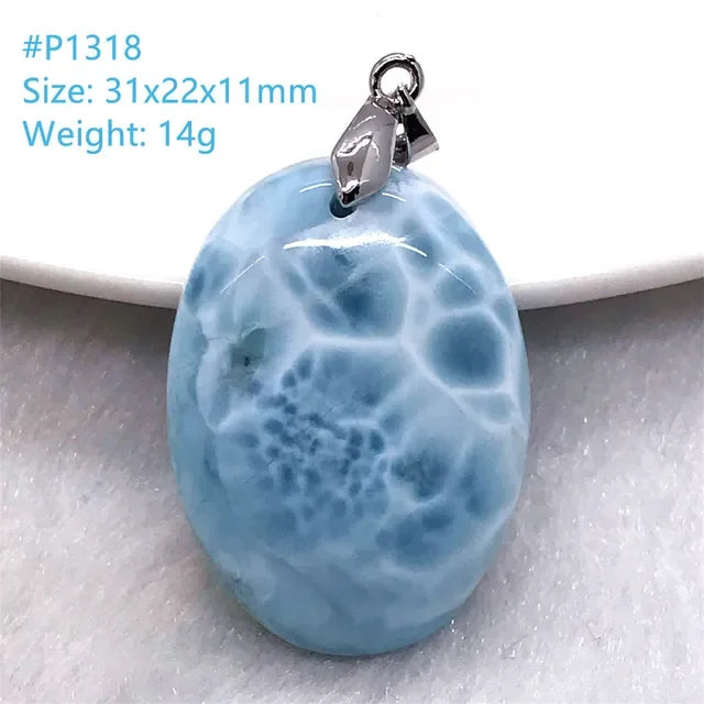 Natural Blue Larimar Trendy Necklace Pendant Women Men Gift Beads 925 Sterling Silver Dominica Water Drop Crystal Stone Jewelry