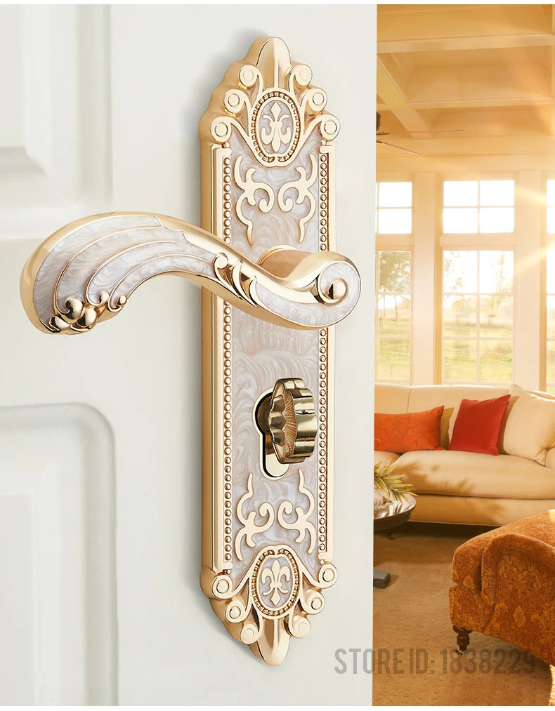 KAK European Style Gold Door Locks with Keys Door Handle Ivory White Security Entrance Door Lock Mute Anti-theft Door Hardware