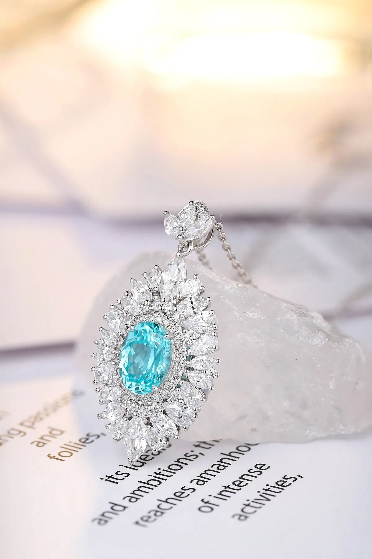 Lanphear Jewelry Original New Silver 925 Sterling Luxury Pendant 4.02ct Lab Grown Paraiba Charm Necklace