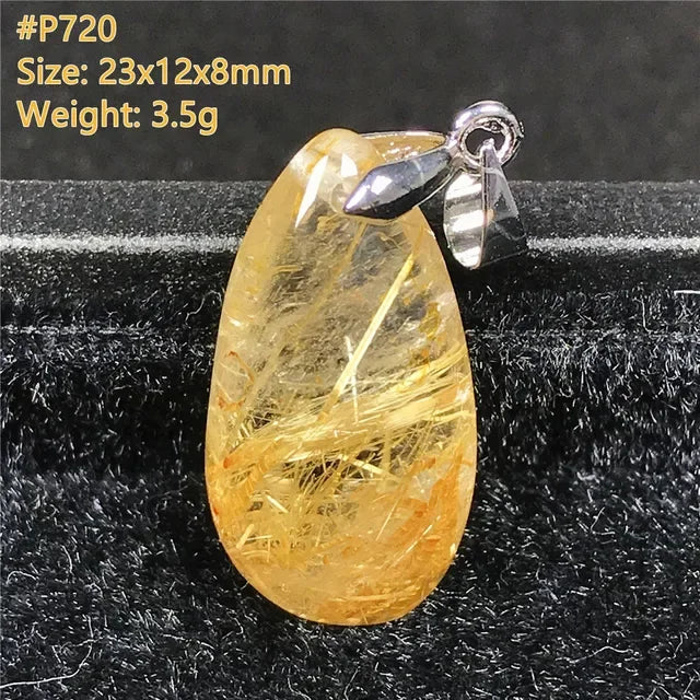 Natural Gold Rutilated Quartz Sterling Silver Pendant Necklace for Women & Men Healing Wealth Gift CCGTC Certified AAAAA