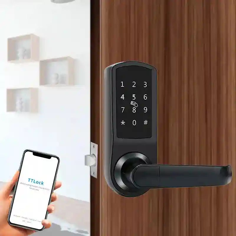 Smart Door Lock with App and Anti-Peep Alarm - Black Tidesmit Tidesmit