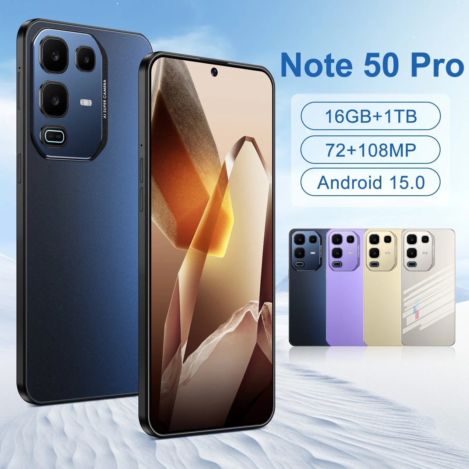 Tidesmit Note 50 Pro 5G smartphone with 108MP camera, 1TB storage, and 7.3 inch display in sleek finish
