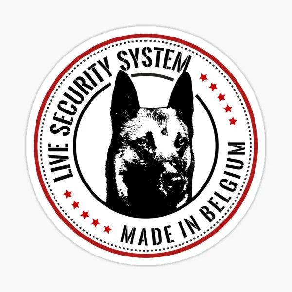 12x12cm Belgian Malinois vinyl decal, Live Security System sticker for car windows and walls.