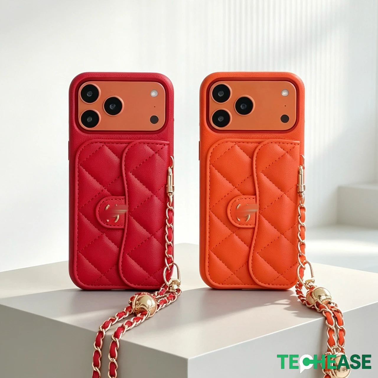 High End Embossed PU Leather Solid Color Crossbody Chain Wallet Card Anti-drop Cover Mobile Phone Cases for 15 Pro