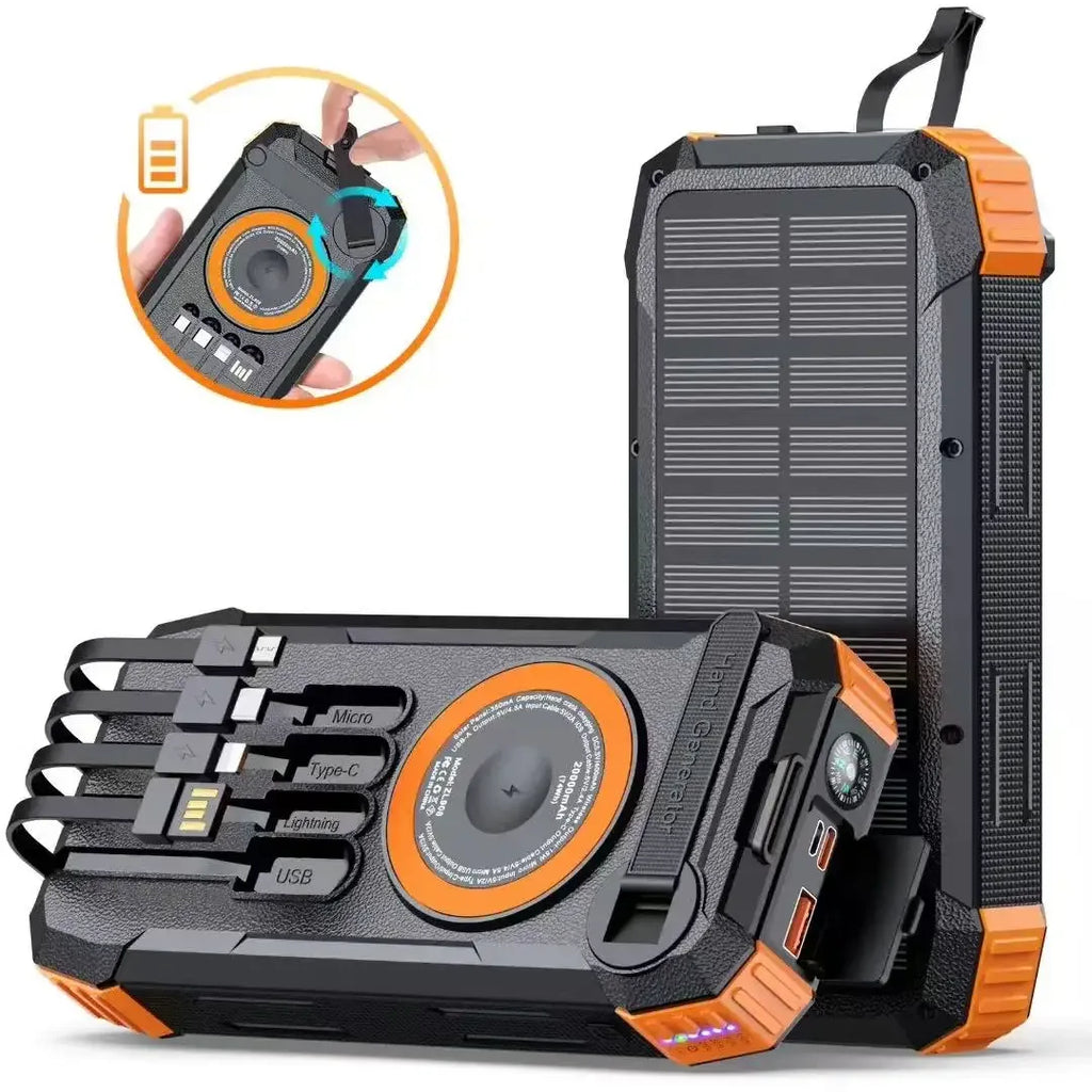 Solar Power Bank 20000mAh with Fast Charging & Built-in Cables Tidesmit
