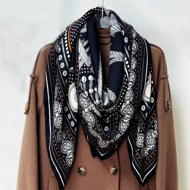 Luxurious 140x140cm Large Square Brand Cashmere Silk Scarf Gift for Elegant Individuals in Stock MOQ 1PC