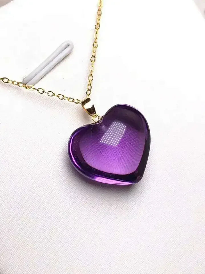 Natural Purple Amethyst Quartz Brazil Faceted Heart Love Trendy 18K Gold 18x18mm Healing Stone Necklace AAAAAA