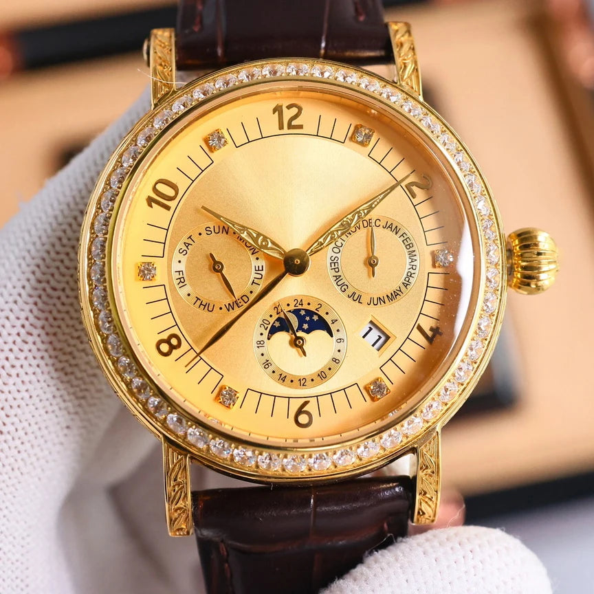 Fashionable Luxury Watches Engraved Dials Calendar Display High Quality Watches for Men Formal Occasions Mechanical Wristwatches