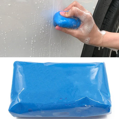 Blue Magic clay bar car cleaner, a plastic-free shampoo bar alternative for detailing, shown in side angle view.