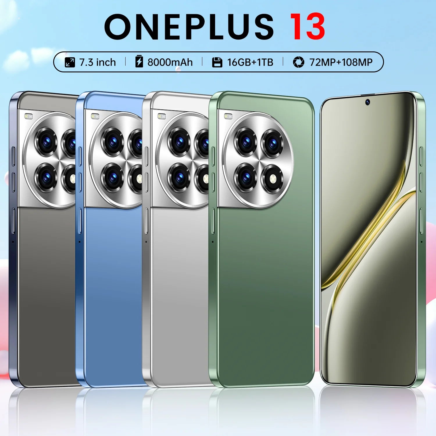 OnePlus 13 Global Version 5G smartphone with 7.3-inch display, 16GB RAM and 1TB storage, silver side view