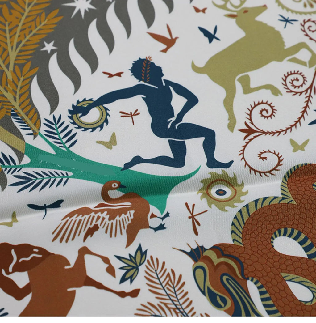 Luxurious 90*90cm Square Myth Collection Digital Printed Silk Scarf Gift Specially Designed for Elegant Individuals