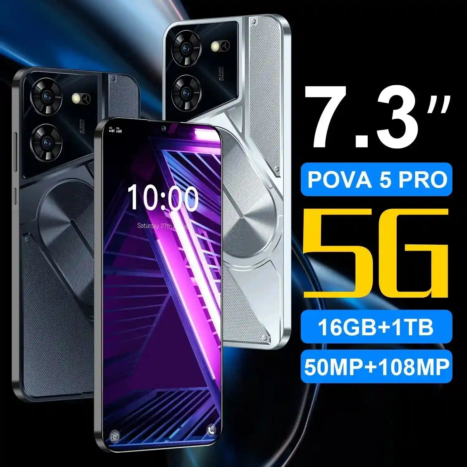 Tidesmit 5G Smartphone, 7.3 Inch AMOLED Display, 256GB Dual SIM, EU Model Tidesmit