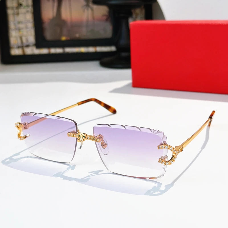 High End Luxury Diamond Sun Glasses Women Men Rimless Shades Trendy Brand Designer Frameless Sunglasses Unisex