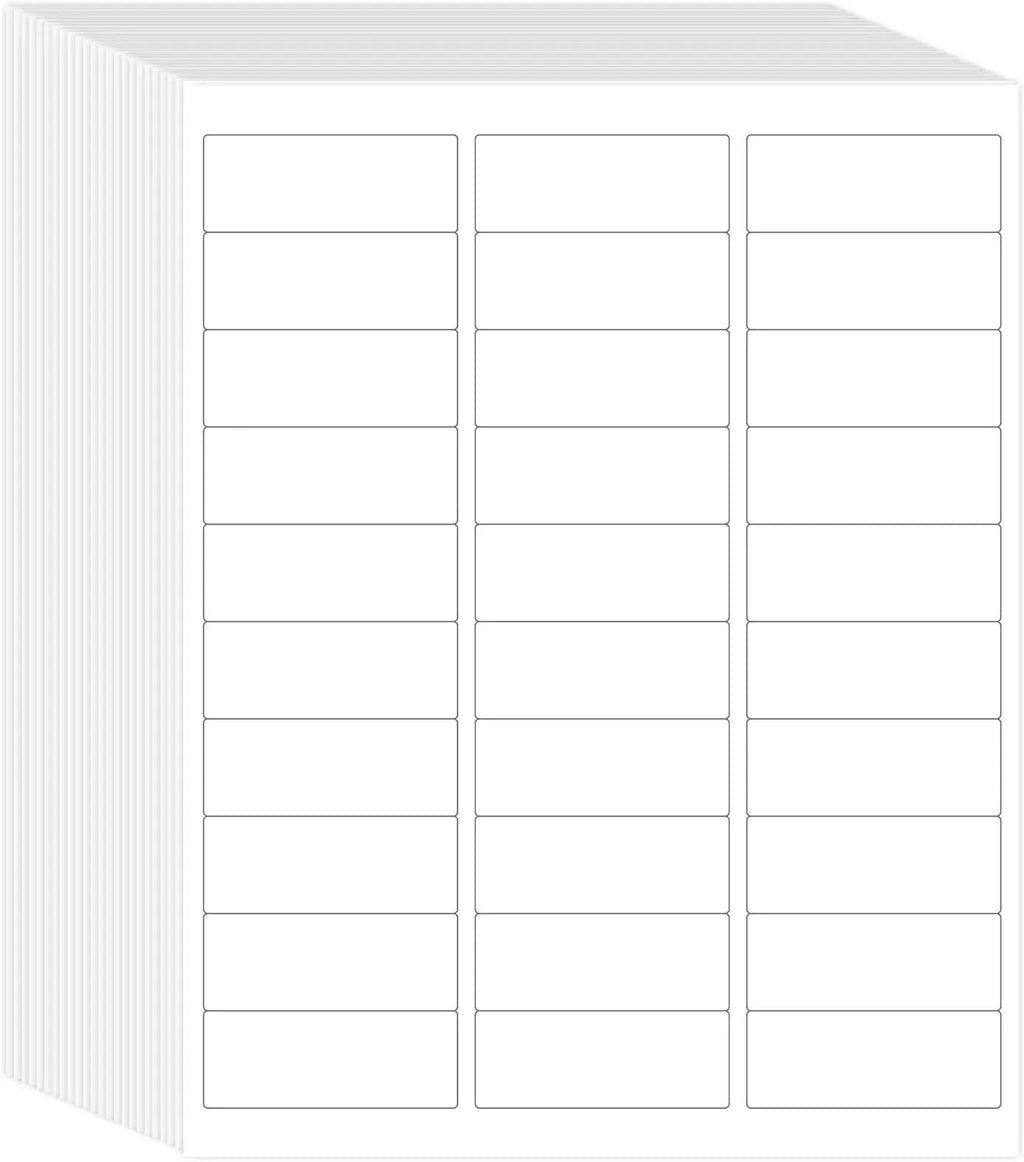 Blank white printable address label sheet with 3 columns and multiple rows