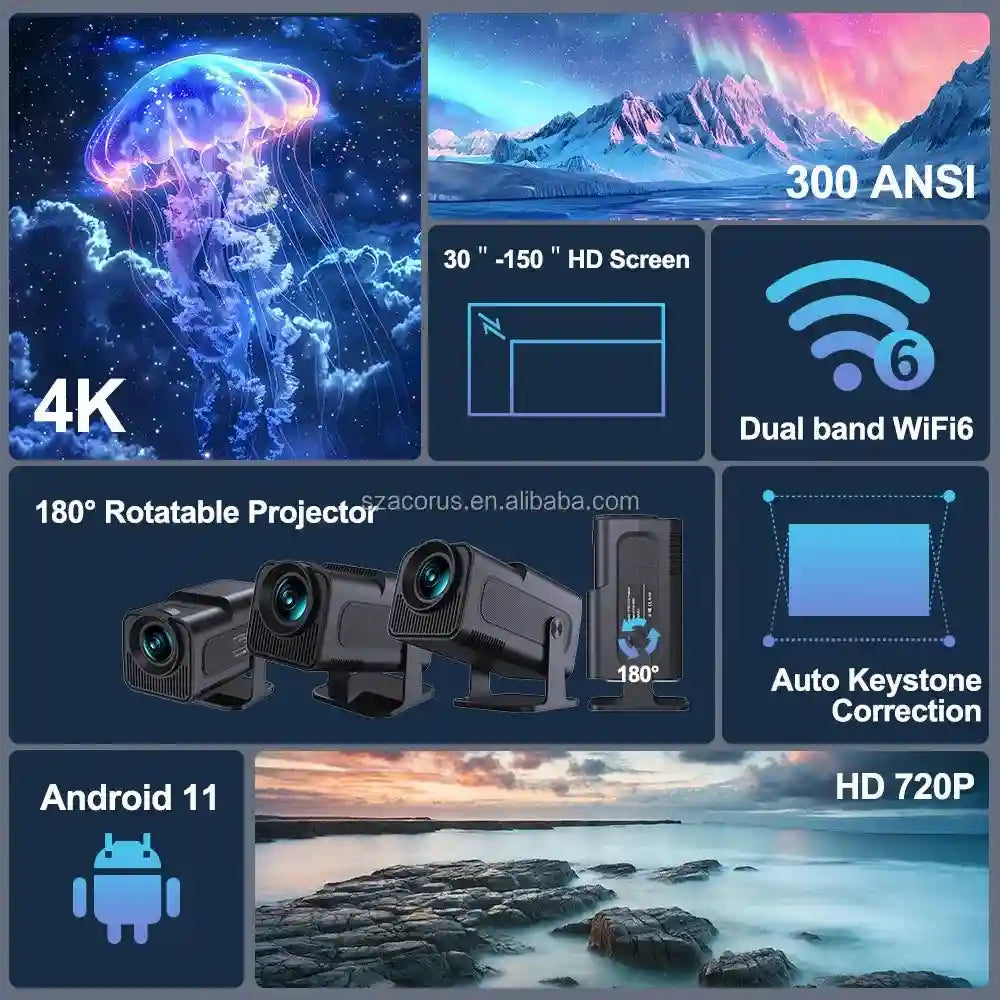Portable 4K Projector - Smart Android Home Theater System (Black) Tidesmit