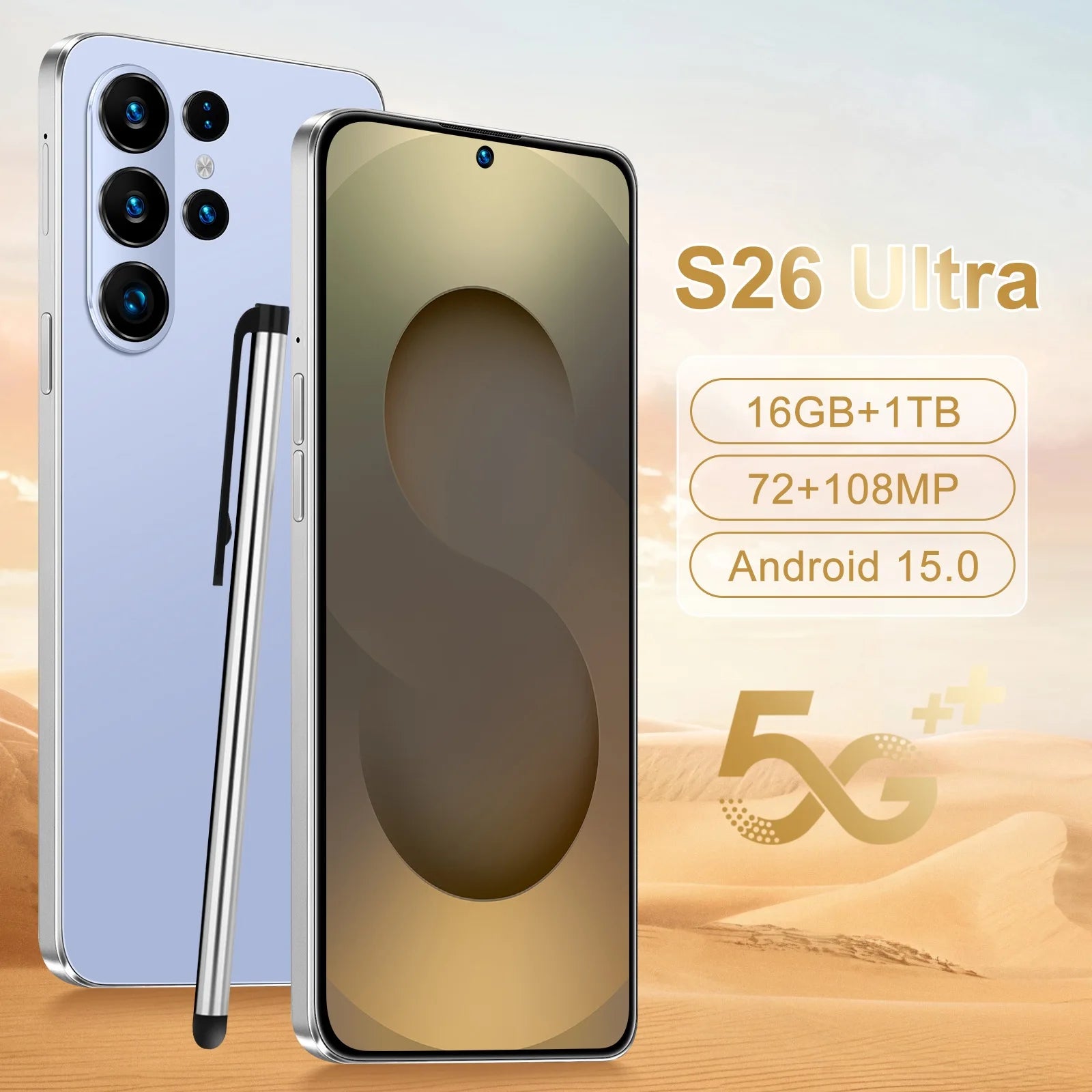 S26 Ultra 5G Smartphone, 16GB RAM, 1TB Storage, 7.3 Inch Display Blue 16g 1TB Tidesmit