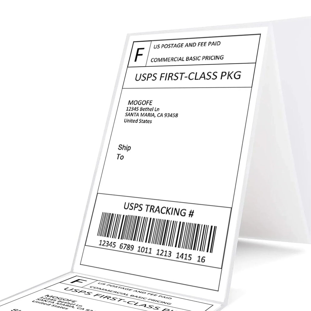 4x6 direct thermal label with USPS tracking and bar code, white fanfold style