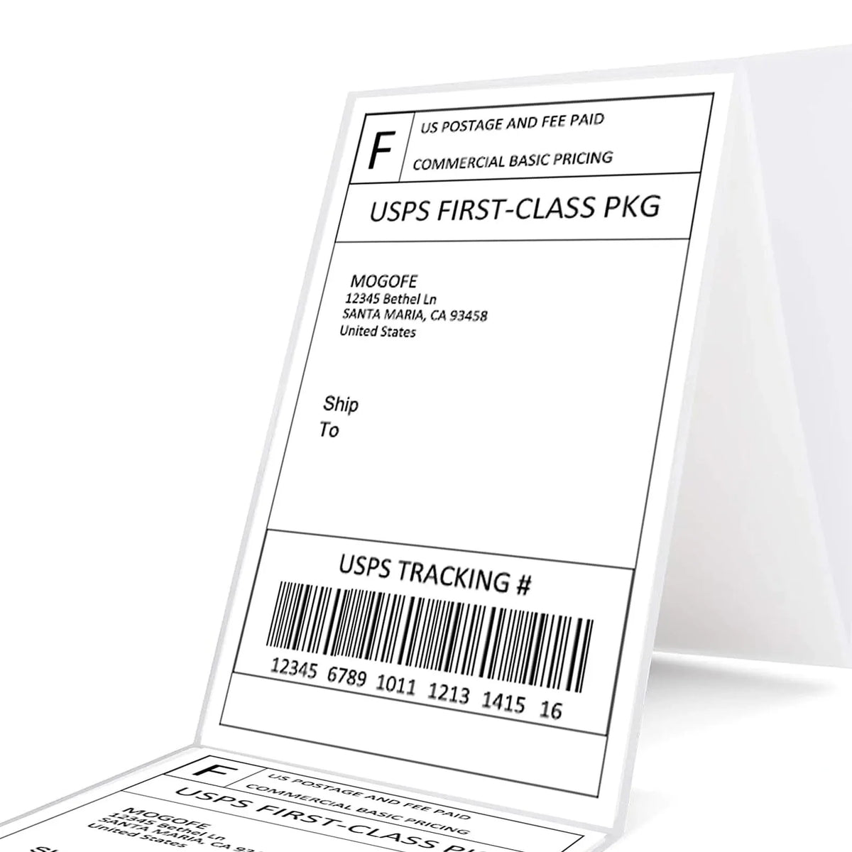 4x6 direct thermal label with USPS tracking and bar code, white fanfold style