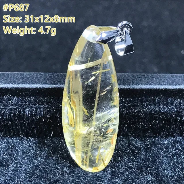 Natural Gold Rutilated Quartz Sterling Silver Pendant Necklace for Women & Men Healing Wealth Gift CCGTC Certified AAAAA