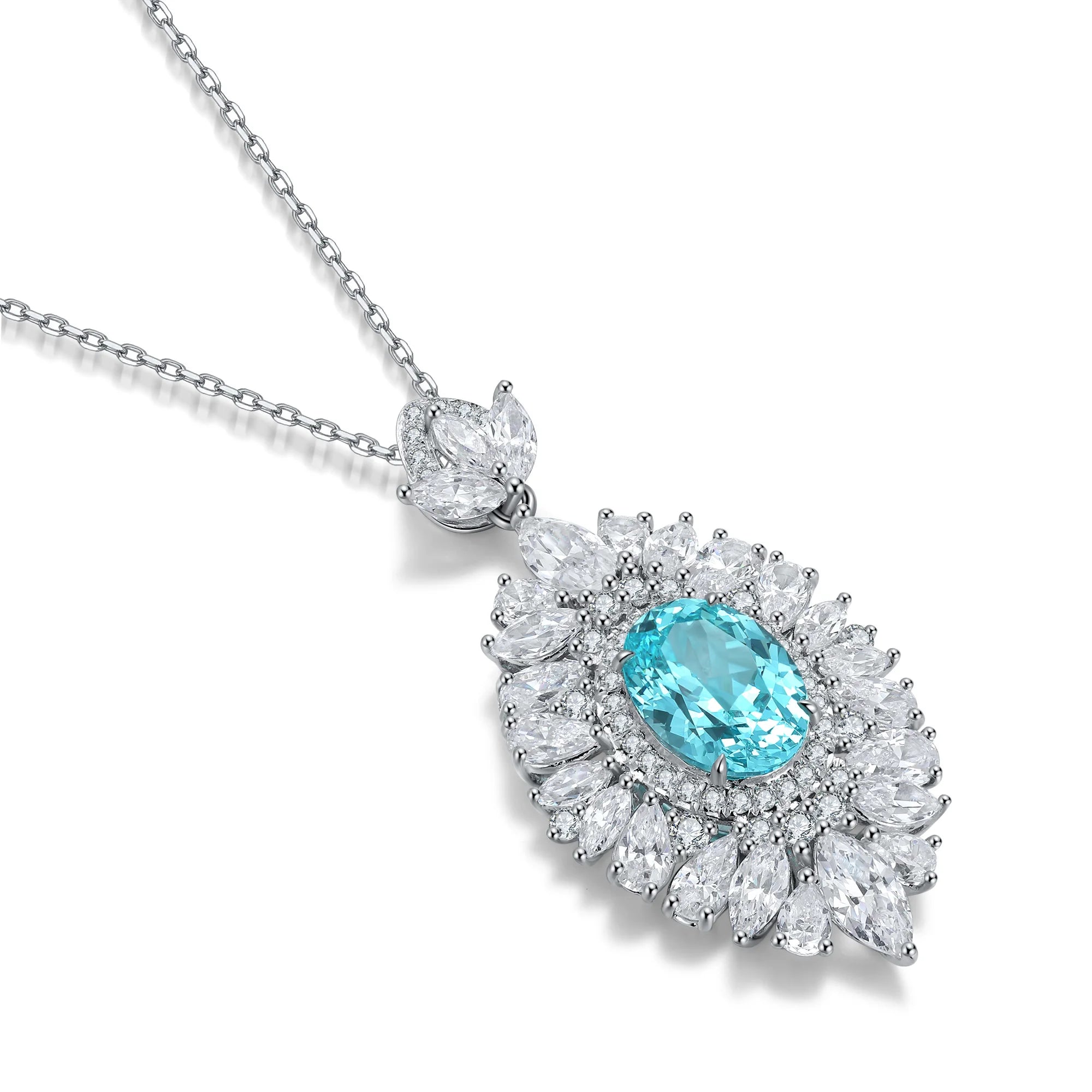 Lanphear Jewelry Original New Silver 925 Sterling Luxury Pendant 4.02ct Lab Grown Paraiba Charm Necklace