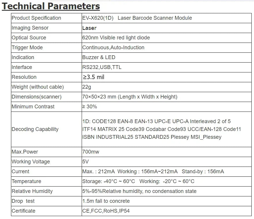 1D Fixed barcode scanner 1D laser Sensor with USB TTL RS232 interface for Kiosk Equipment Fixed Barcode Reader