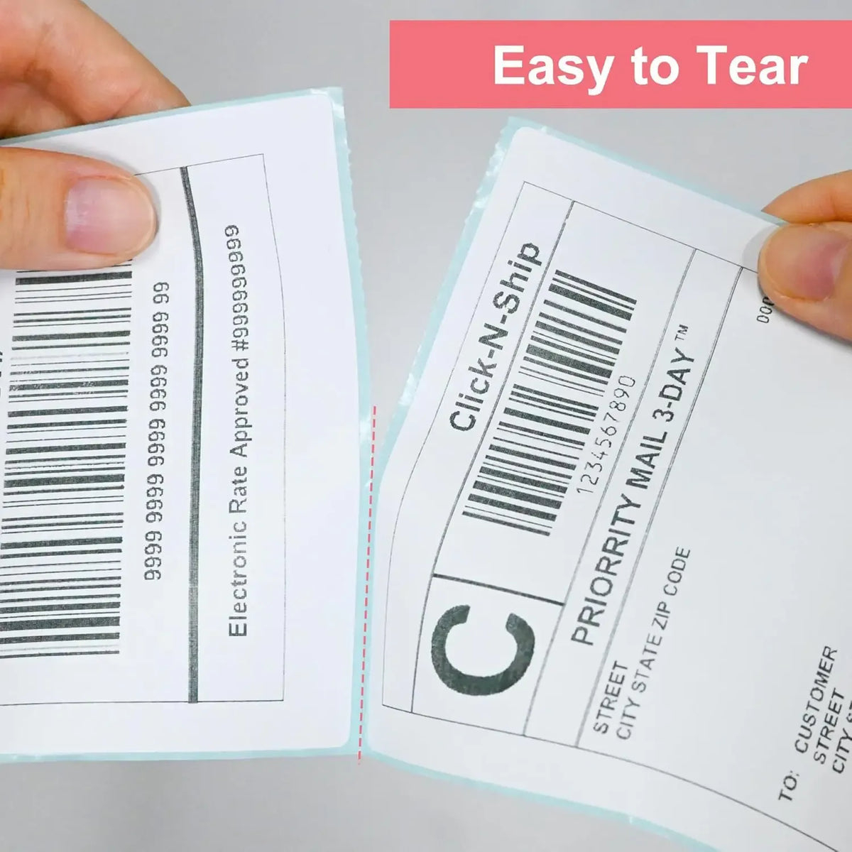 LTLL 4x6 printed shipping label sheets, tear-easy separation visible