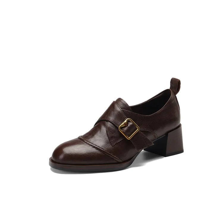 Genuine Leather Durable Breathable Loafers Comfortable Shoes Dress Style for Office and Daily Use with Buckle for Female