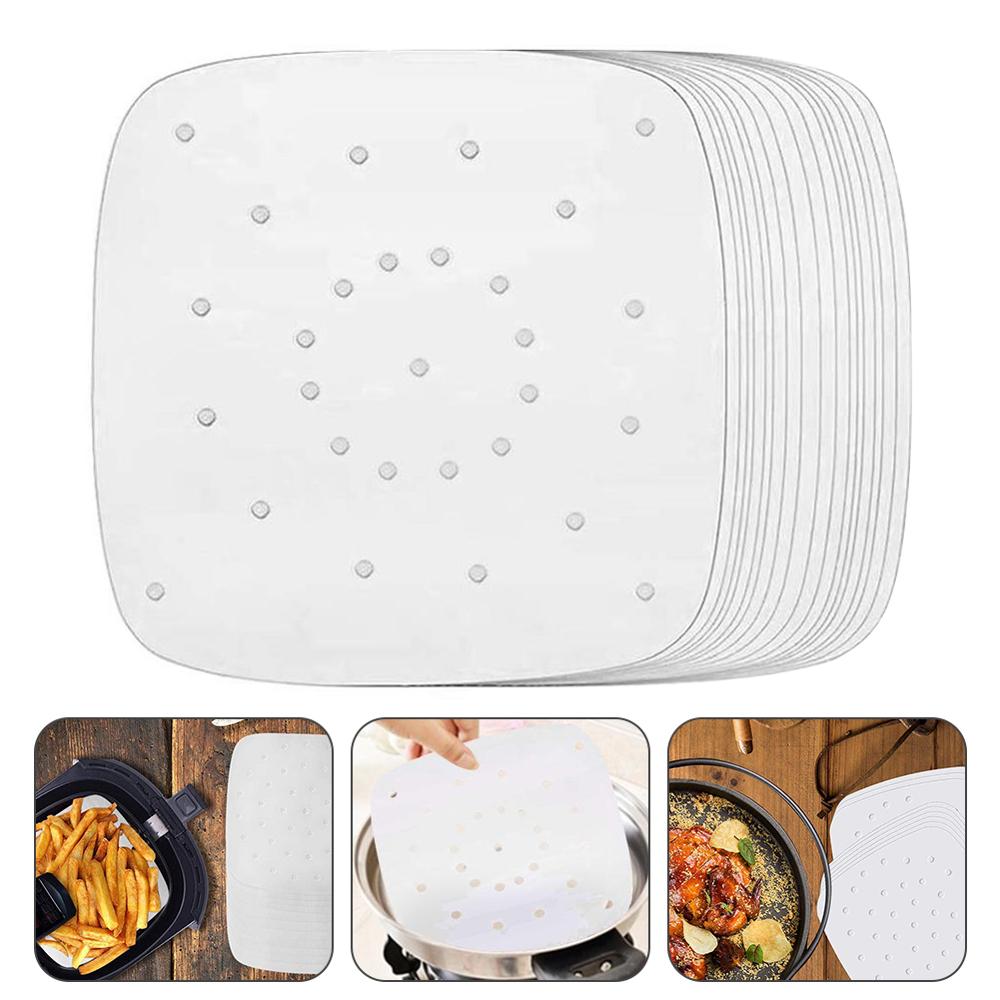 100pcs Air Fryer Parchment Paper Liners 9 Inch Baking Paper Square Perforated Parchment Paper for Steamers Cake Pan Oven Cooking