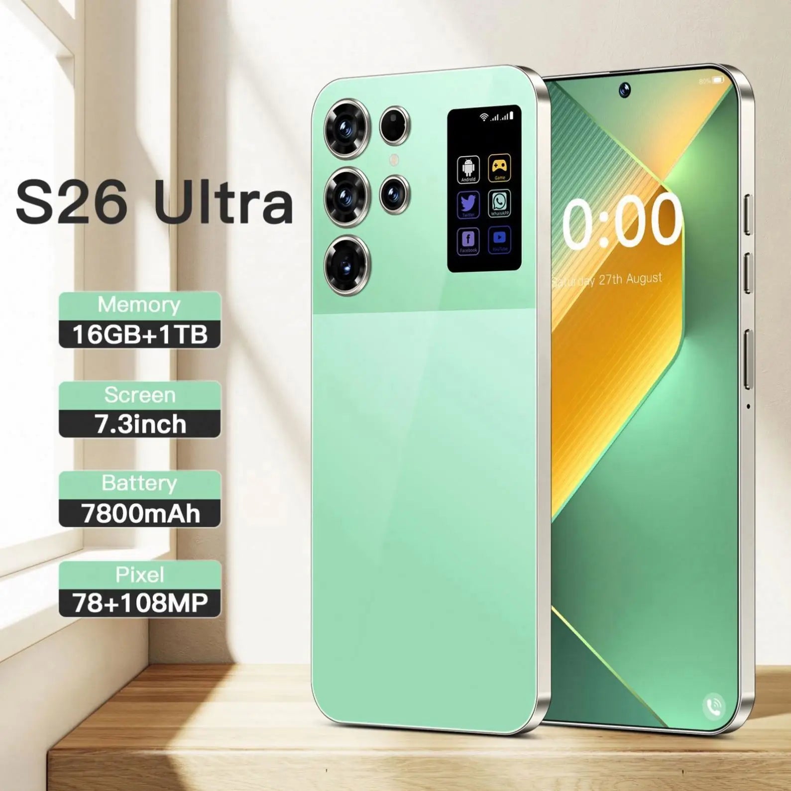 S26 Ultra 5G Android Smartphone 12GB RAM 512GB ROM 7.3 Inch HD Screen Dual SIM Unlocked Global Version Stylus LTE Connectivity