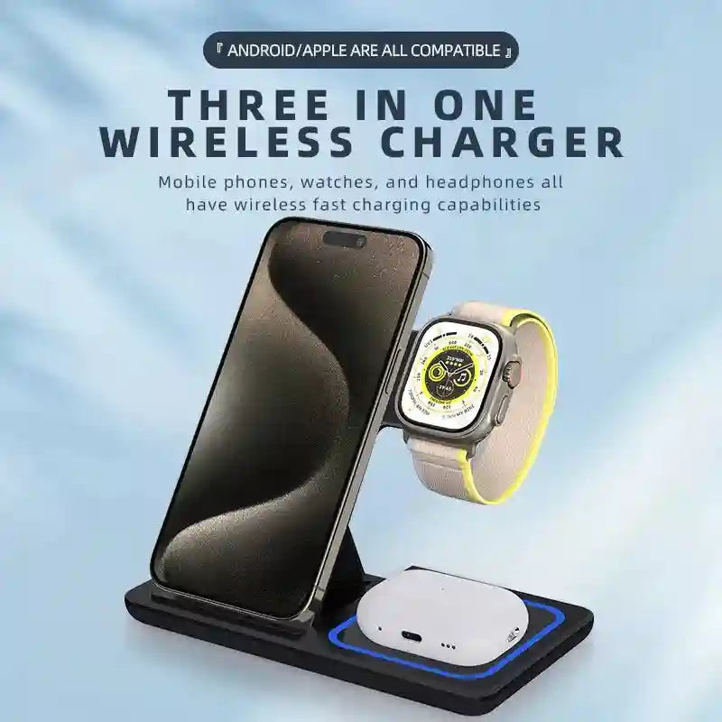 3-in-1 Foldable Wireless Charger Stand - Fast Qi Certified Charging Tidesmit