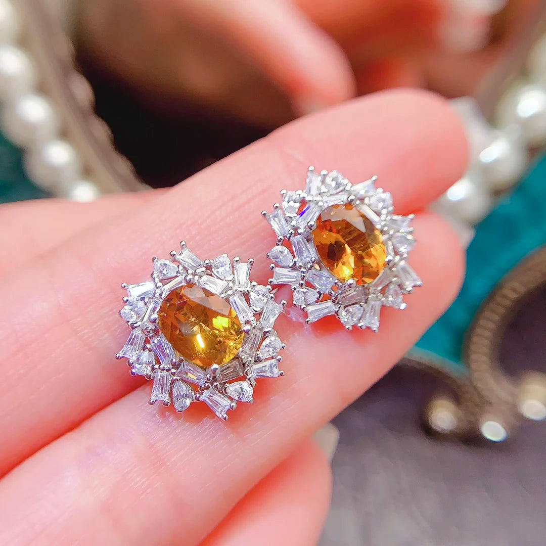New Design 925 Sterling Silver 18k White Gold Plated Natural Citrine Luxury Women Gemstone Fine Jewelry Set Wedding Party CMA