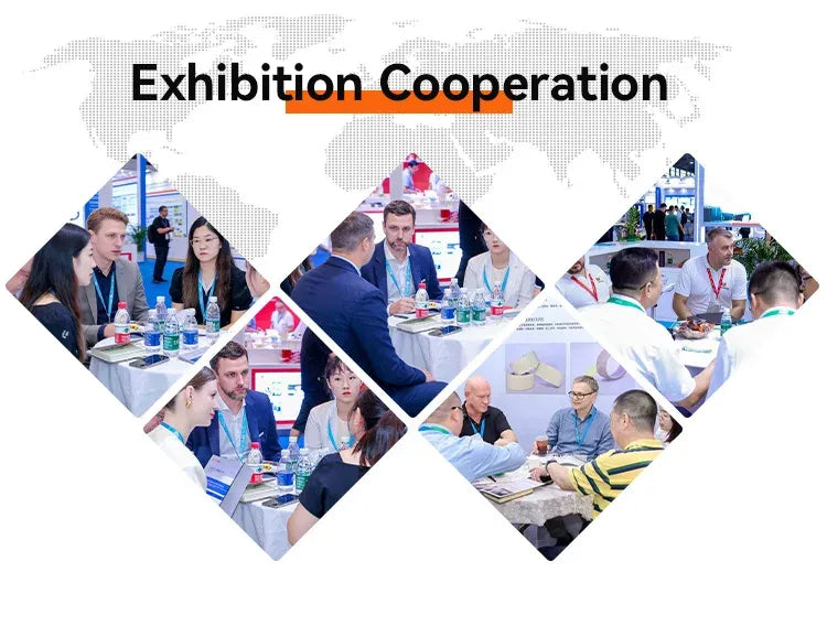 Exhibition cooperation photo collage with attendees and booths