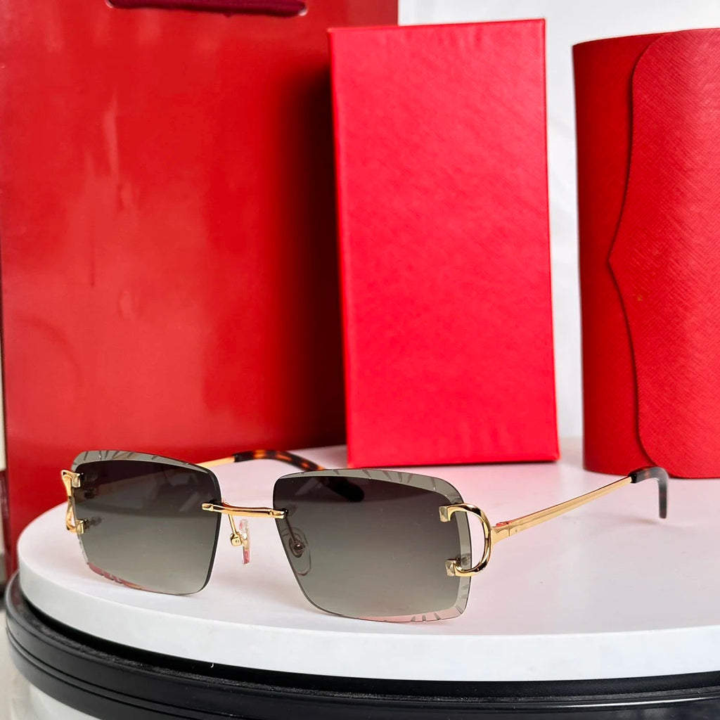 2026 LOGO Rimless Sunglasses Luxury Gold Rimless Blue Shades for Fashion Enthusiasts UV Protection Eyewear