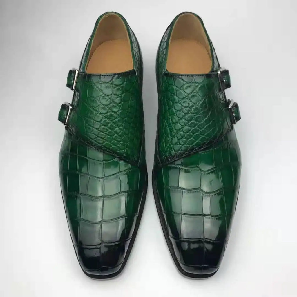 Genuine crocodile Leather Party Shoes Men Goodyear Chaussures Homme Monk Strap Stylish Men Shoes Decent alligator Shoes for Men