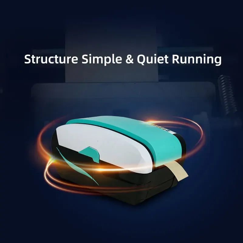 Gummed paper tape dispenser with teal tape roll, designed for quiet operation