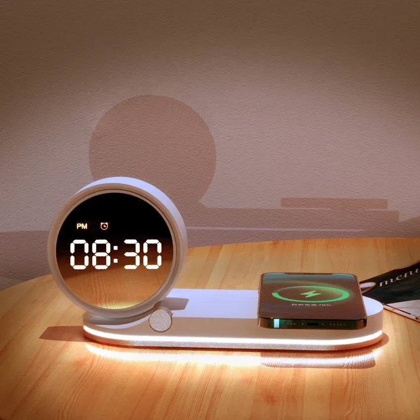 3-in-1 Wireless Charger with Digital Clock - 15W Fast Charge (White) Tidesmit