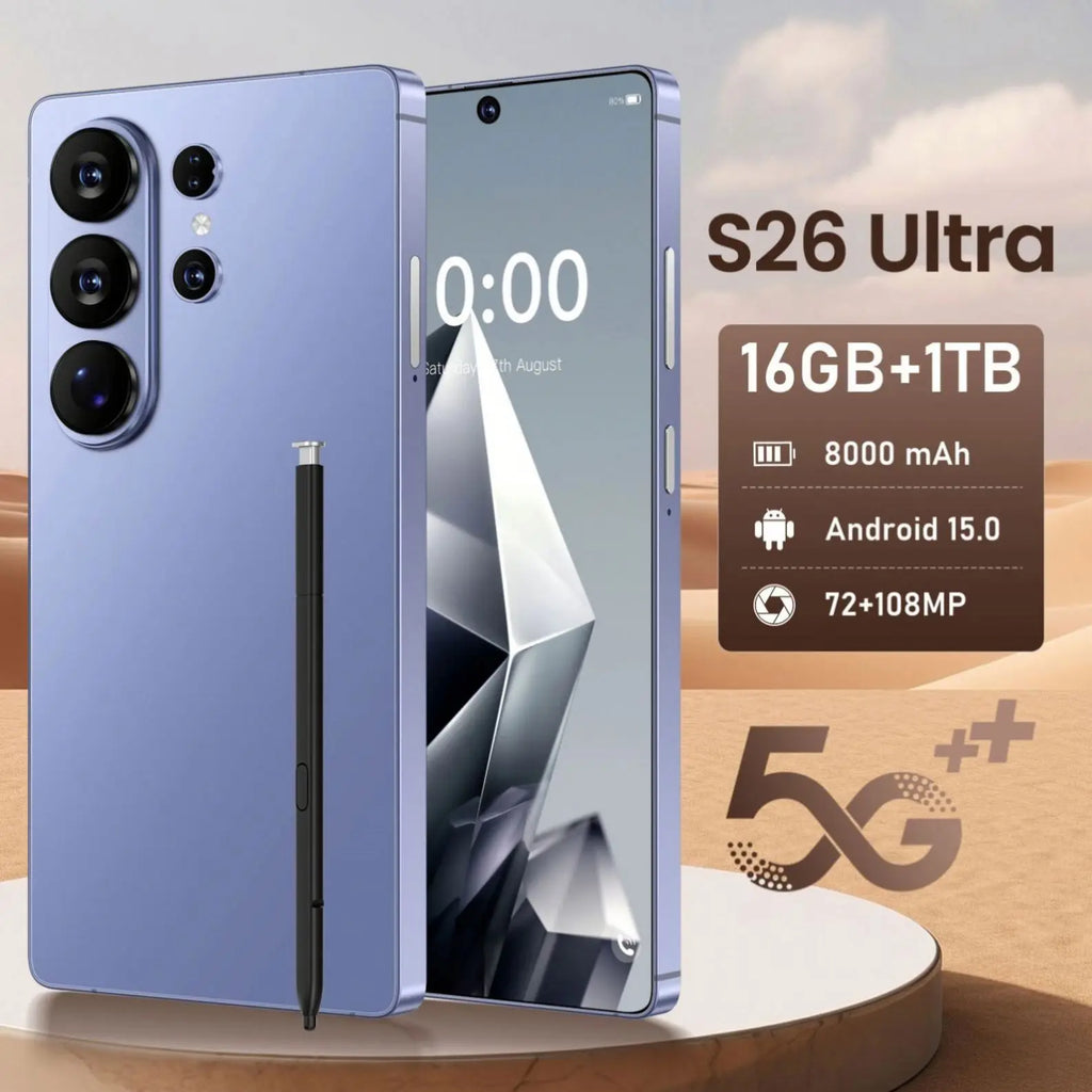 Tidesmit S26 Ultra 5G smartphone with 7 inch large display and integrated stylus pen for productivity.