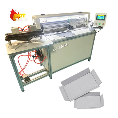Cardboard corner cutting and grooving machine with control panel and cutting bed